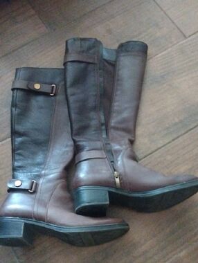 Franco Sarto Two-Tone Brown Tall Leather Riding Boots